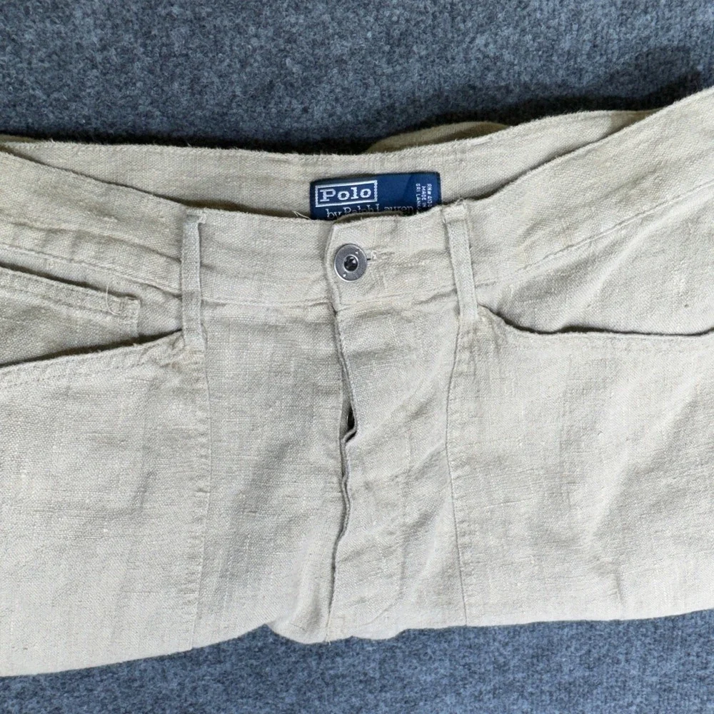 Vintage Polo Ralph Lauren Linen Buckle Back Pants Mens 34 Beige Wide Leg Deck